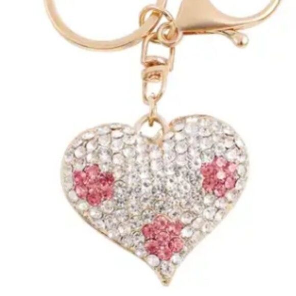 Austrian Crystal heart keychain/purse charm Goldtone - Picture 2 of 7